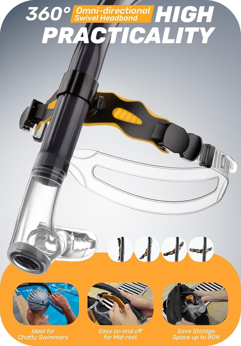 Capas Training Swim Snorkel for Lap Swimming, Swivel Headband Ultimate Fit Center-Mount Swimmers Snorkel with Liquid Silicone Mouthpiece Adjustable Strap, Designed for Adult Men Women - Image 5